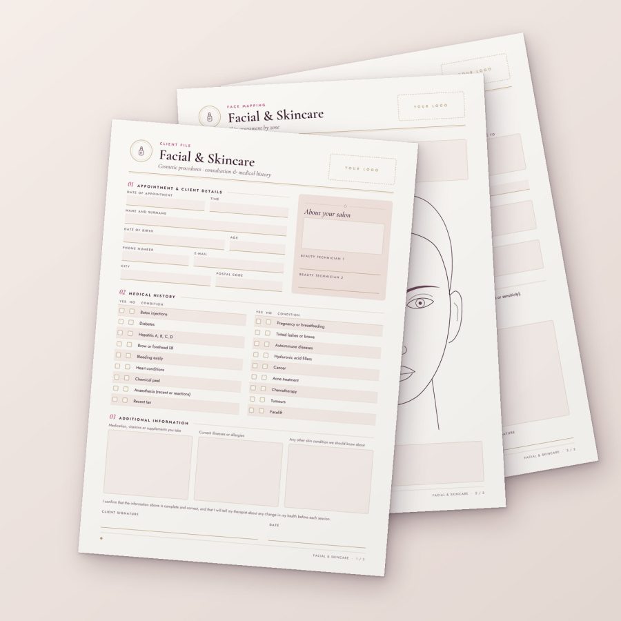 Facial & Skincare form — first page